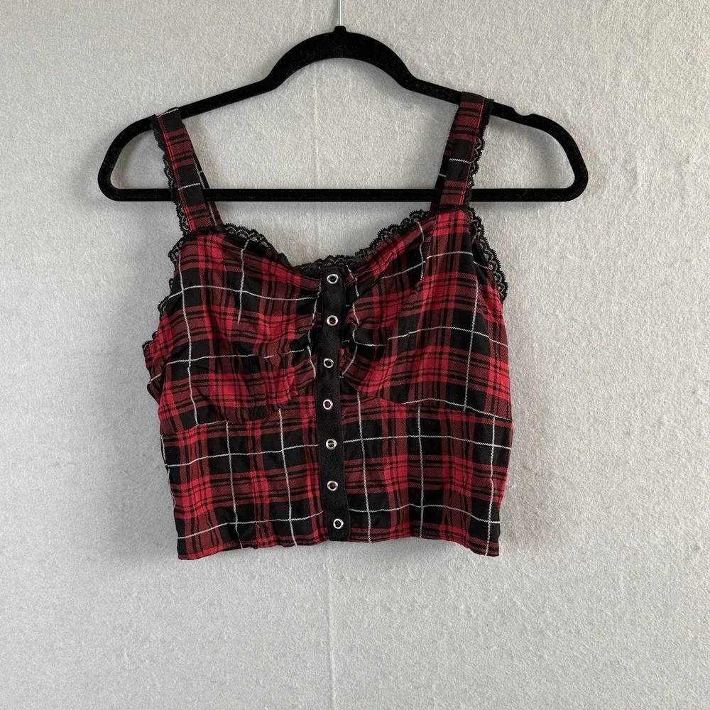Social Collision Hot Topic Red Plaid‎ Tank Top M Academia Rock Goth Punk (*set)